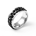 Minimalist silver titanium steel ring featuring a black Cuban link chain inlay for men - US 6 / Black