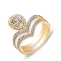 Two-piece gold V-shaped crown ring set with pear-shaped zircon and pave stones - US 7 / Pear-Cut V-Shaped Stacking Style (JR2150GL)