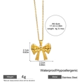 Waterproof gold bow necklace in stainless steel featuring a sleek ribbon design - Smooth Bow Knot (DJN002GL)