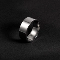 Polished 8mm flat edge stainless steel ring with silver metallic finish on black background - US 7 / Steel