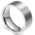 10mm wide brushed silver titanium steel ring with smooth polished interior for unisex wear - US 7 / Brushed Matte / Silver