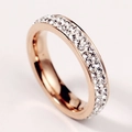 Elegant rose gold titanium steel ring with double rows of sparkling crystals - US 5 / Double Row Rhinestone Style (JR2060RG)