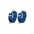 Close-up of matte dark blue titanium steel hoop earrings with a textured metallic finish - Blue
