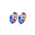 Detail of rainbow gradient titanium steel hoop earrings with snap closure mechanism - Rainbow