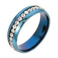 Deep blue plated ring featuring a full circle of sparkling round-cut crystals - Blue