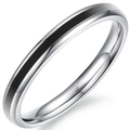 6mm minimalist stainless steel ring with black enamel inlay and polished silver finish - Size 7 / 2mm Width / Silver Black