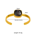 Polished 18K gold-plated stainless steel C-shape bangle with square grey faceted crystal - Square Gray Crystal Hammered Style (CK1032)
