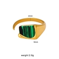 Macro detail of adjustable gold seal ring with green malachite stone and dimensions - Green Rectangular Malachite Look Open Style (CK1450) / Gold