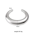 Brazalete abierto de acero inoxidable pulido minimalista con centro grueso de 16mm - Estilo Pulido Engrosado Graduado (CK616) / Plateado