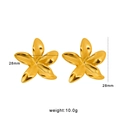 Elegant gold stainless steel five-petal flower stud earrings with a 28mm diameter size - 3D Five-Petal Flower (CK422) / Gold