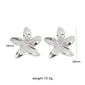 Detailed view of silver flower stud earrings with 28mm size and 10g weight specifications - 3D Five-Petal Flower (CK422) / Silver