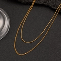 Detail of a 18K gold-plated double-layer necklace with snake chain and round gold beads - Double Layer Snake Bead Chain Style(CK812-Gold) / Gold