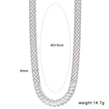 Modern 18K silver steel mesh necklace with rectangular zircon inlay 6mm wide - White Zirconia Necklace (CK675) / Steel