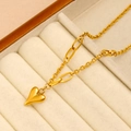Close-up of gold double-layer heart pendant necklace on a jewelry display box - Irregular Heart Patchwork Chain Style(CK777) / Gold