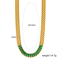 18K gold mesh chain necklace with green baguette-cut zircons in 6mm width - Green Zirconia Necklace (CK676) / Gold
