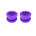 Macro shot of purple double flared acrylic ear gauges and pulley saddle plugs - Matte Purple