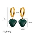 French vintage dark green heart pendant earrings in 18K gold plated stainless steel - Dark Green Earrings