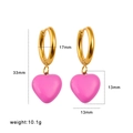 Golden hoop earrings with pink enamel heart pendant including detailed dimensions - Pink Earrings