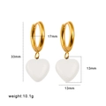 French vintage 18K gold-plated hoop earrings with white heart charms and size specs - White Pearl Drop Earrings