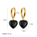 French vintage gold hoops with black heart pendants and 18K gold plated finish - Black Earrings
