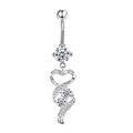 Silver surgical steel belly ring with hollow heart pendant and sparkling zircons - Silver