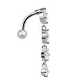 Silver stainless steel belly button ring with four vertically aligned clear zircon stones - Silver