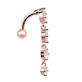 Rose gold navel ring featuring four vertical white cubic zirconia stones on curved bar - Rose Gold
