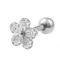 Polished silver flower stud earring with sparkling cubic zirconia crystals and ball screw back - Clear Zirconia Five-Petal Flower Style (Style 4) / Silver