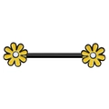 Flower shaped nipple ring made of black stainless steel with yellow daisy floral design - Yellow