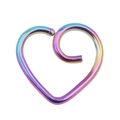 Rainbow heart-shaped daith ear piercing jewelry in polished stainless steel finish - Colorful