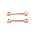 Detail view of rose gold stainless steel barbell body jewelry with polished spheres - Polished Rose Gold Style