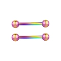 Rainbow gradient stainless steel barbell body jewelry with two metallic balls - Polished Rainbow Style