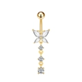 Piercing de ombligo mariposa dorada con circonitas marquise y colgantes de cristal - Dorado