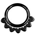 Detail view of a black gothic septum nose ring with decorative wavy petal edge design - Scalloped Style - Black