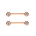 Rose gold stainless steel barbell piercing set with inlaid clear cubic zirconia crystals - Rose Gold Zirconia