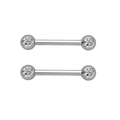 Detailed close-up of two polished stainless steel piercing studs with clear cubic zirconia - Steel with Stone