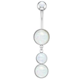 Vertical silver belly button ring with four cascading white opal stones on white base - Vertical Opal Style (2323) / Silver