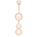 Detail view of rose gold navel ring featuring four white opal stones in a vertical setting - Vertical Opal Style (2323) / Rose Gold