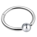 Close-up of polished stainless steel hinged nose ring with a central fixed bead detail - With Bead Style - Steel Color