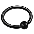 Macro shot of polished black captive bead ring for nose, ear, or lip piercings - With Bead Style - Black