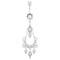 Elegant silver navel piercing ring with vintage hollow teardrop pendant and zircons - Vintage Teardrop Hollow Style (2322) / Silver