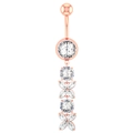Macro detail of rose gold navel ring featuring marquise-cut zircon stones and flower design - Butterfly Pendant Style (2320) / Rose Gold