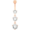 Detail of rose gold navel ring with three vertical clear cubic zirconia stones - Vertical Triple Stone Style (2314) / Rose Gold