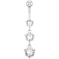 Detail of silver belly ring with three descending clear cubic zirconia stones - Vertical Triple Stone Style (2314) / Silver