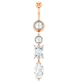 Detail of rose gold navel ring with marquise and rectangular cubic zirconia stones - Tiered Zircon Style (2319) / Rose Gold