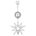 Leaf marquise zircon belly button ring with starburst pendant and curved steel bar - Starburst Pendant Style (2315) / Silver