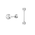 Détail de piercings haltères avec zircon rond clair et finition en acier inoxydable poli - Zircon Rond / Acier