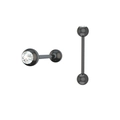 Détail macro de piercings de langue en acier noir avec insertion de zircone cubique - Zircon Rond / Noir