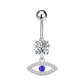 Detail of evil eye navel ring with silver metal, blue gemstone and sparkling cubic zirconia - Silver Evil Eye