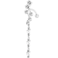 Detail of silver belly ring featuring curved zircon stones and marquise-cut tassels - Tassel Marquise Style (2312) / Silver